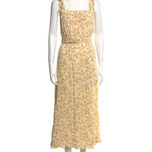 Faithfull the Brand Yellow Floral Belted Mini Dress